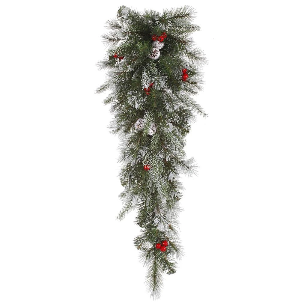 Vickerman Unlit Artificial Christmas Teardrop With Frosted Cones And Red Berries (27671) 3 Vickerman Unlit Artificial Christmas Teardrop With Frosted Cones And Red Berries (27671)